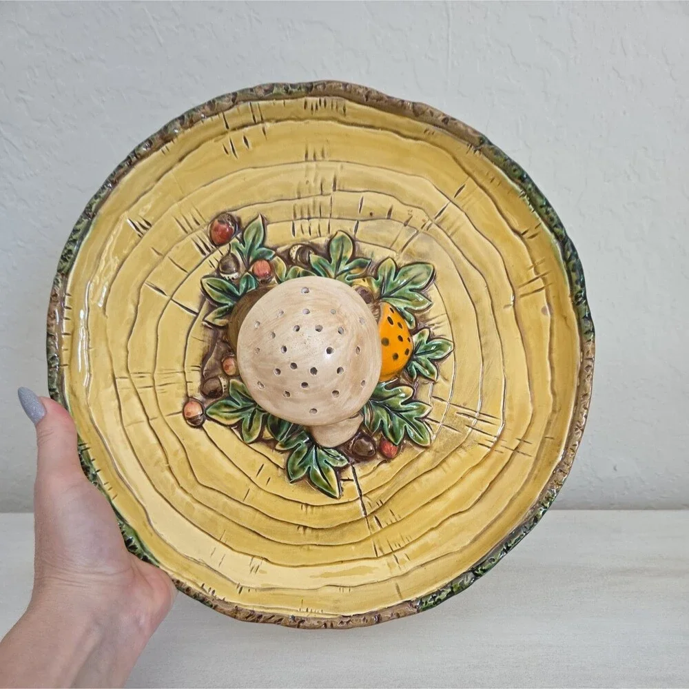 Vintage Lefton Merry Mushroom Ceramic Appetizer Hors d'oeuvre Plate Cottagecore - Picture 10 of 13